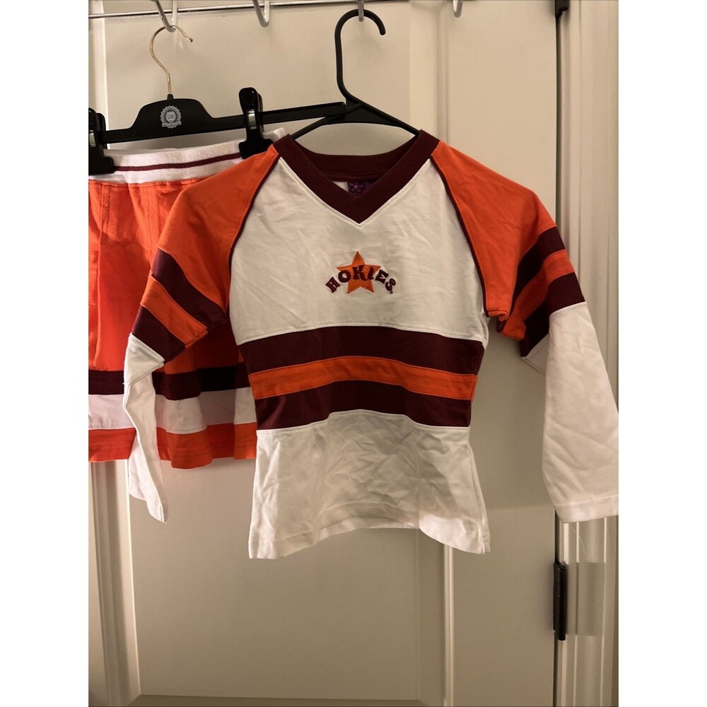 Virginia Tech Hokies Long Sleeve Cheer Outfit 2pc Top and Skirt Girl Size XS 4/5